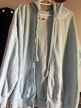 L/XL EUC Oversized American Eagle Light Blue Hooded Zip Hoodie